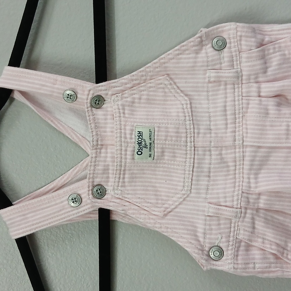 Oshkosh pink striped overalls 12months - Picture 2 of 6